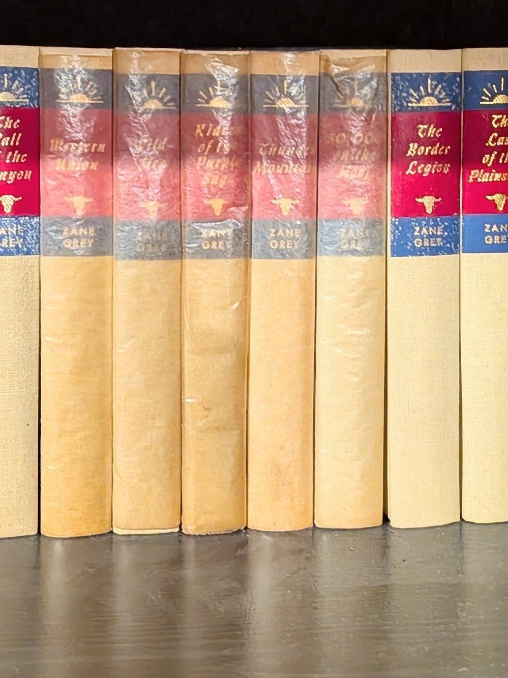 20 Vintage Zane Grey Hardcover Book Set with Red & Blue Spine Accents
